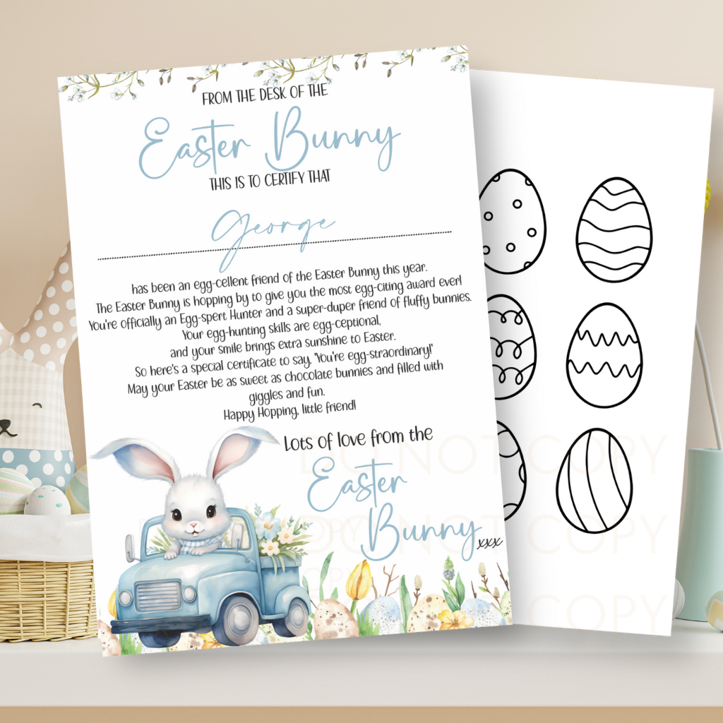 Exclusive Official Easter Bunny Boy Luxury Certificate Personalised Easter Canvas