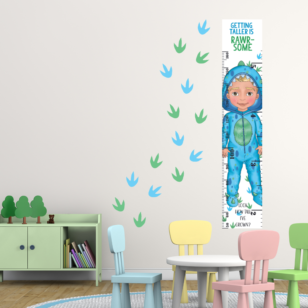 Blue Dino Boy Height Charts (Personalised Options)