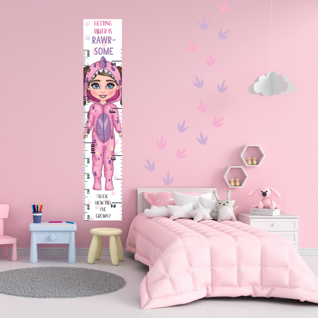 Pink Dino Girl Height Charts (Personalised Options)