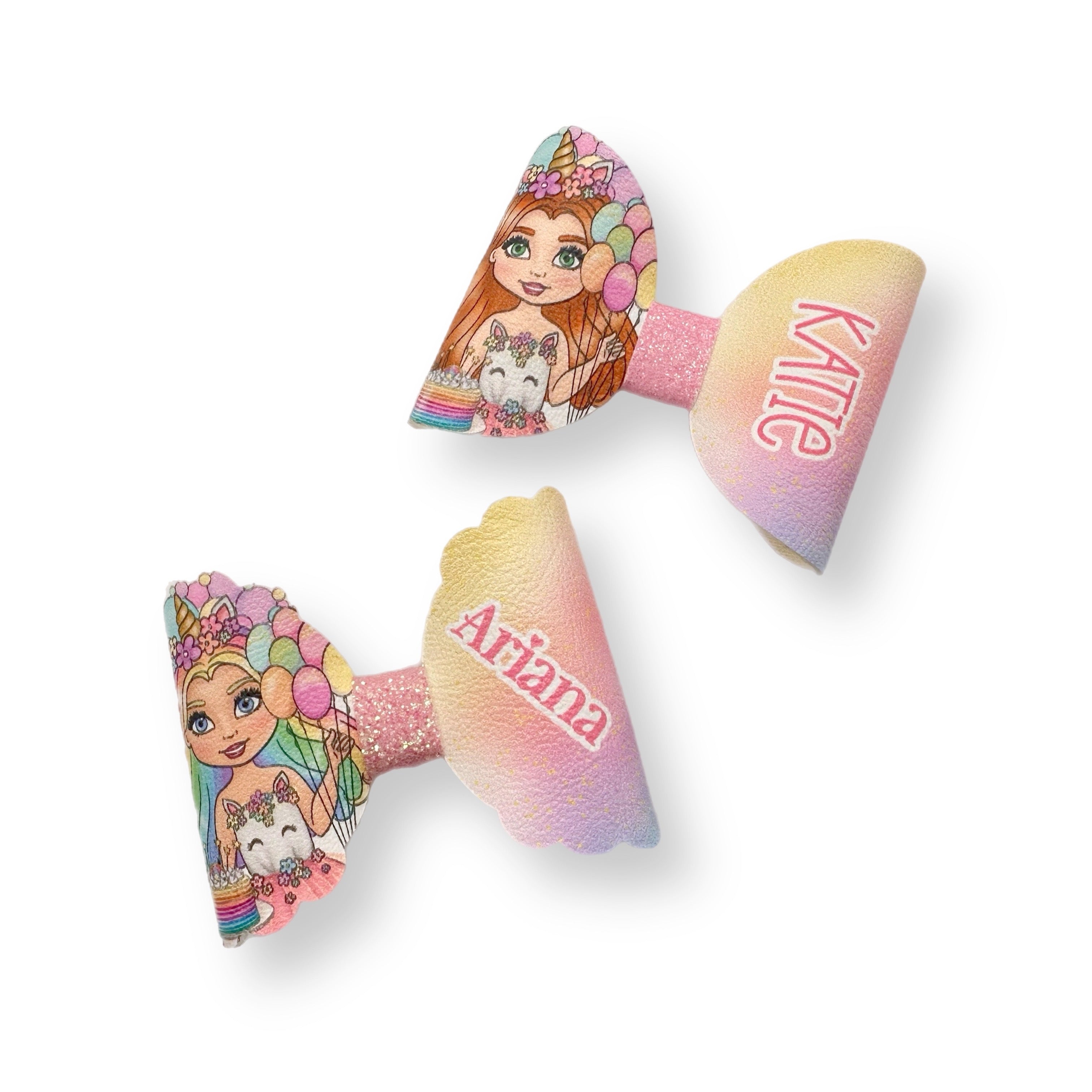 Rainbow Unicorn Birthday Dolly's 3.5” | Pre Cut DIY Hair Bow Loops with optional Glitter Tails