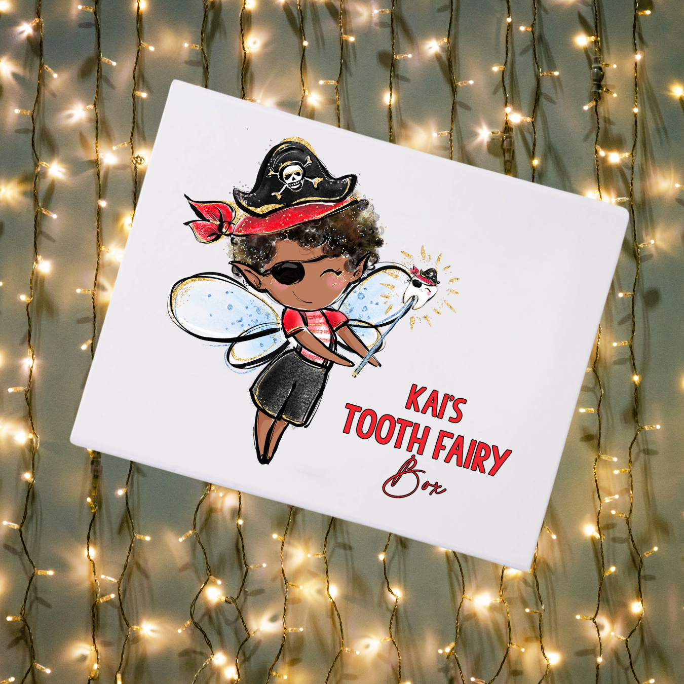 Personalised Tooth Fairy Pirate Boy Mini gift Box DTF Full Colour Transfer- 13 x 11cm