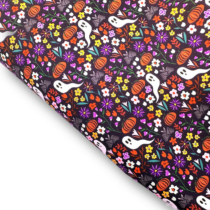 Spooky Floral Purple Premium Faux Leather Fabric Sheets
