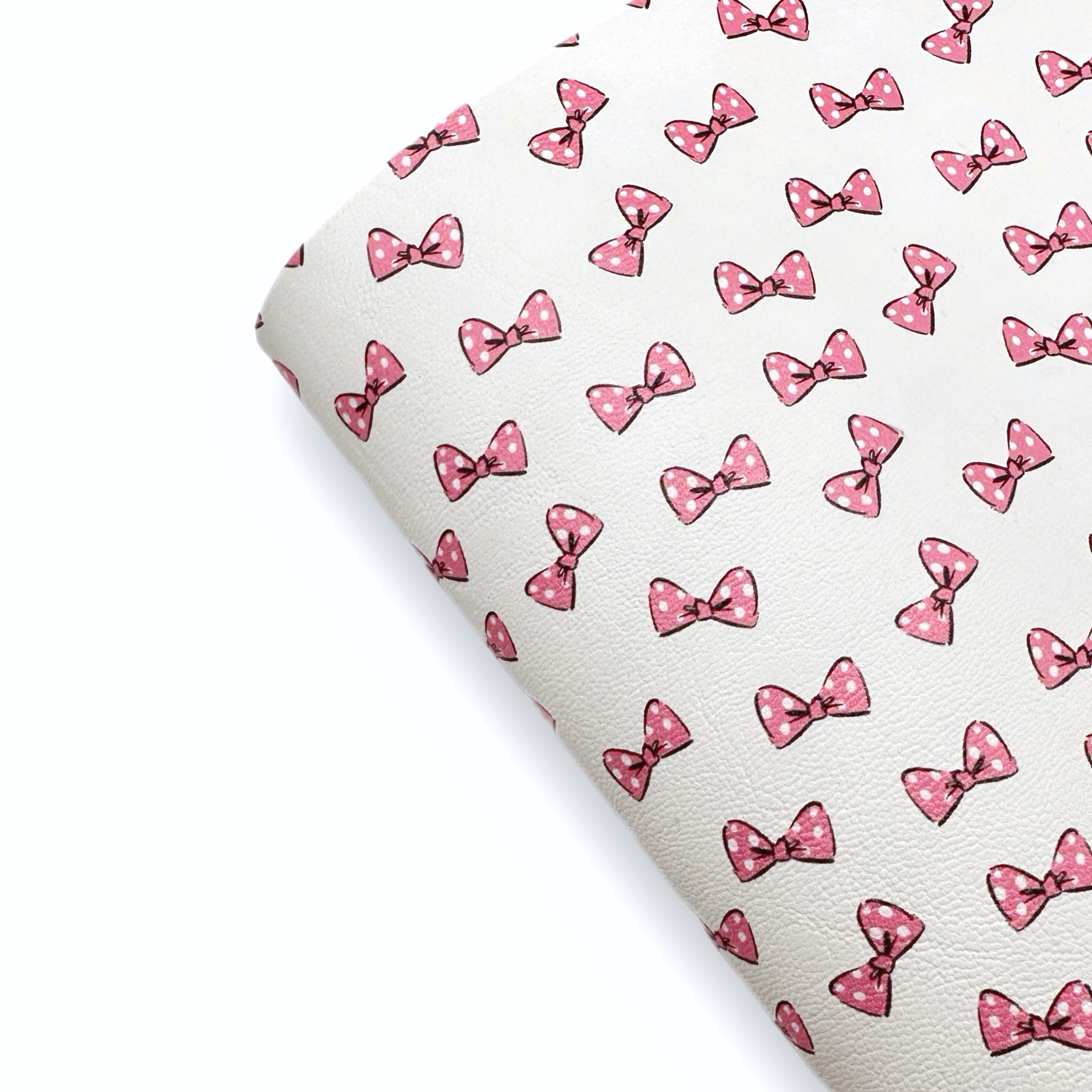 Spotty Pink Bows Premium Faux Leather Fabric