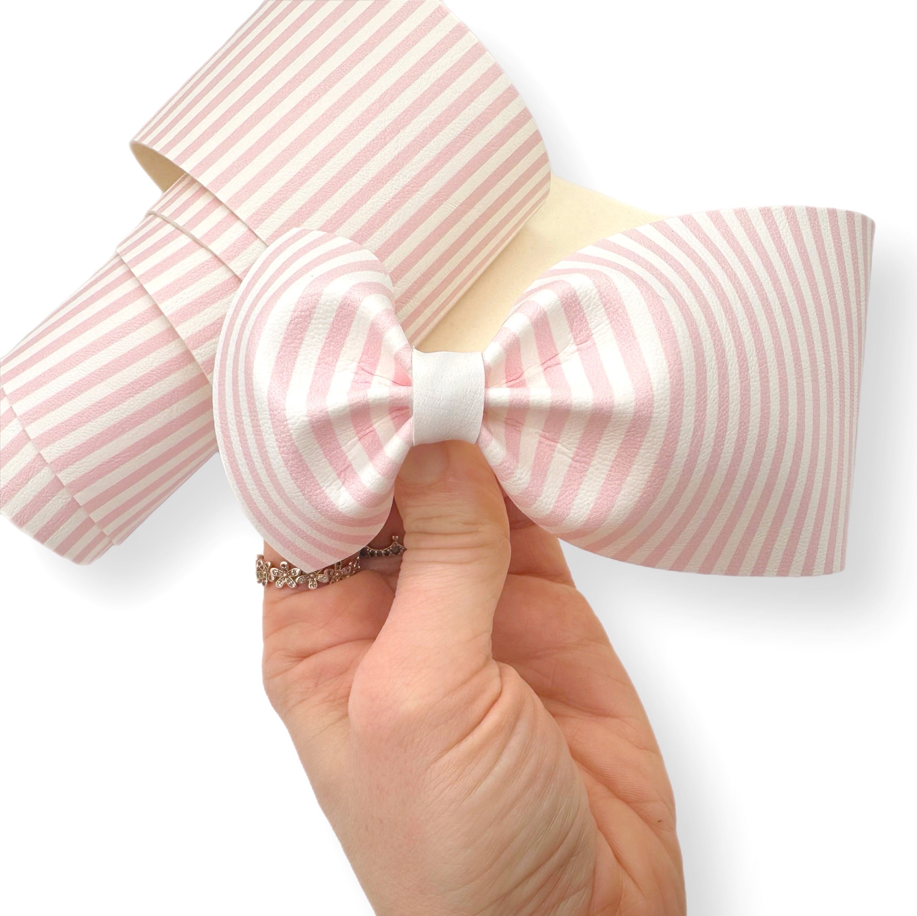 Candy Pink & White Stripe Faux Leather Mega Bow Strips
