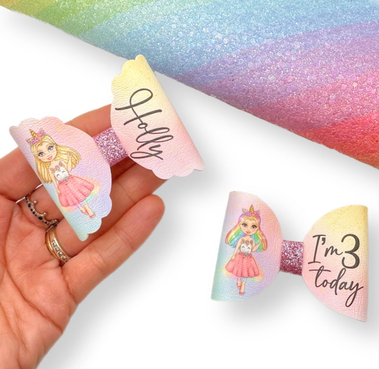 Pastel Rainbow Unicorn Birthday Dolly's 3.5” | Pre Cut DIY Hair Bow Loops