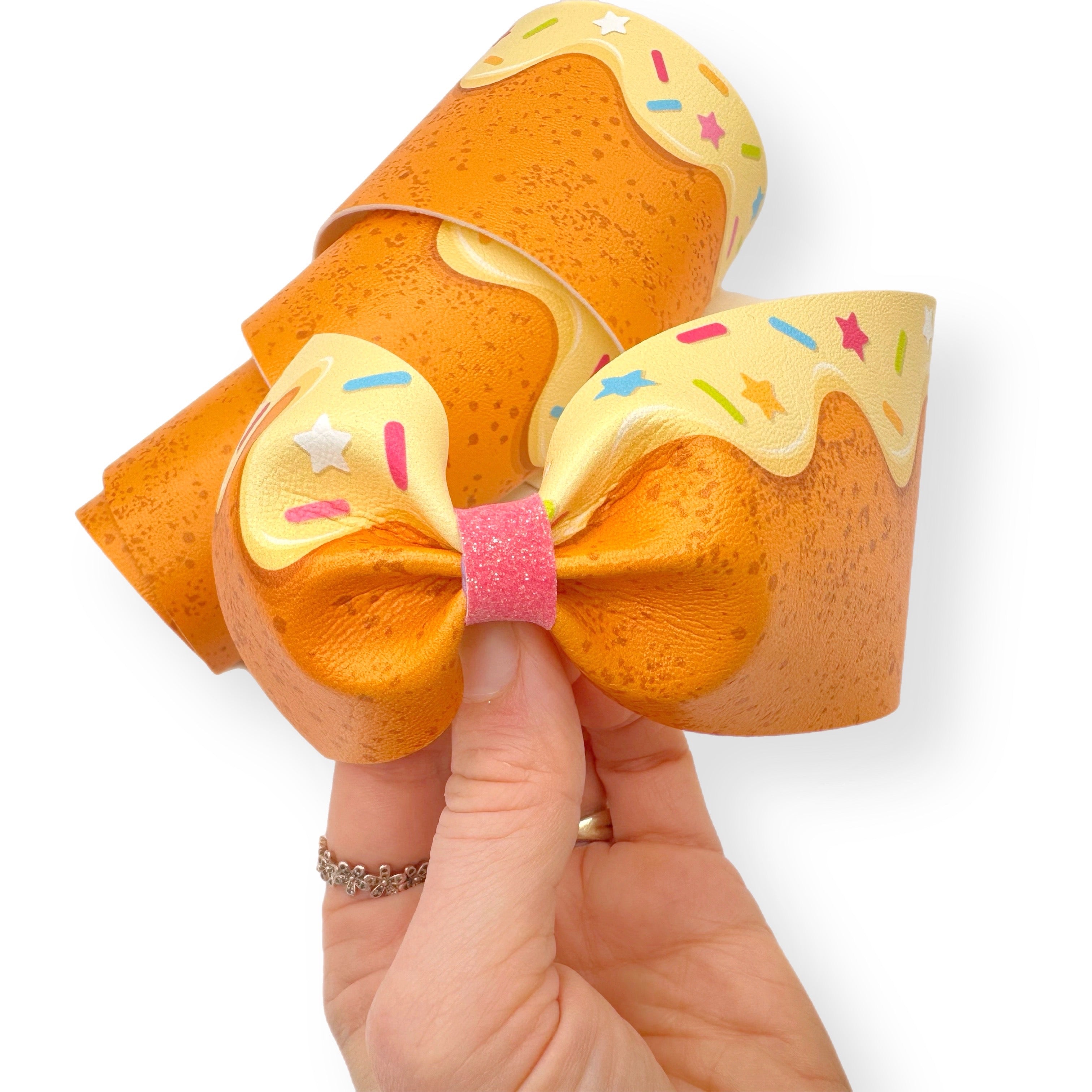 Vanilla Sponge Cake Faux Leather Mega Bow Strips