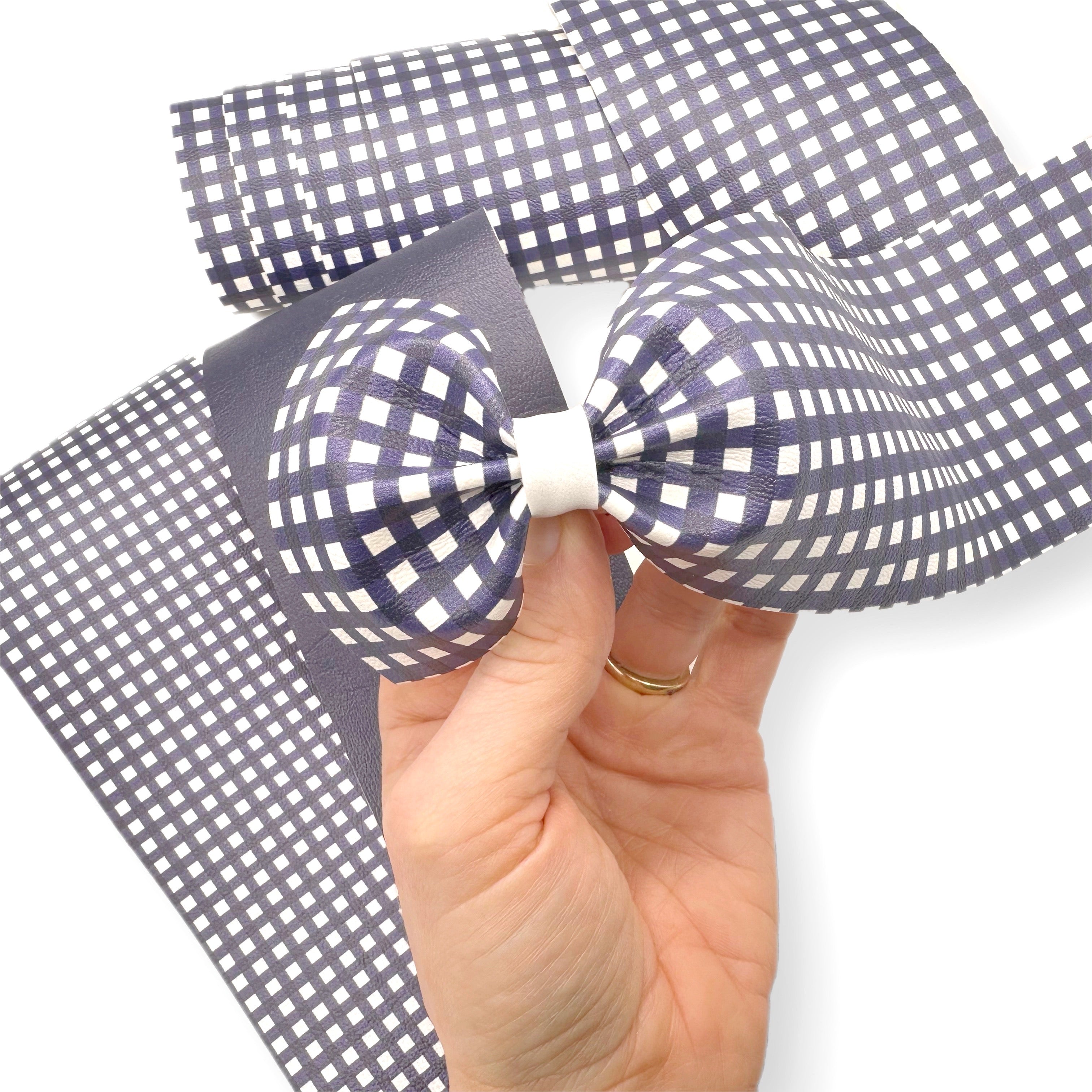 School Gingham Bow Strips Faux Leather Mega Bow Strips- Single & Sets