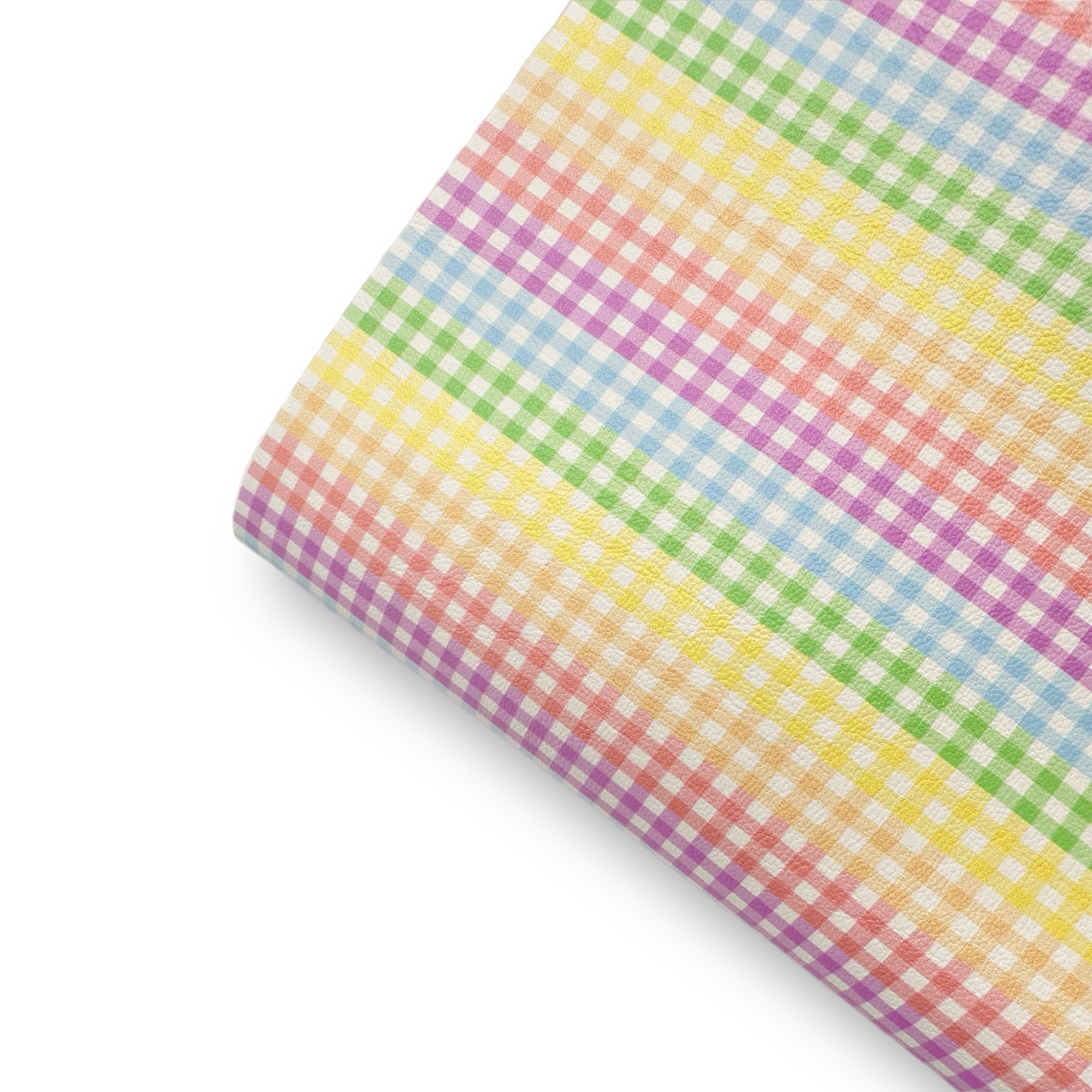 Rainbow Gingham Blocks Premium Faux Leather Fabric