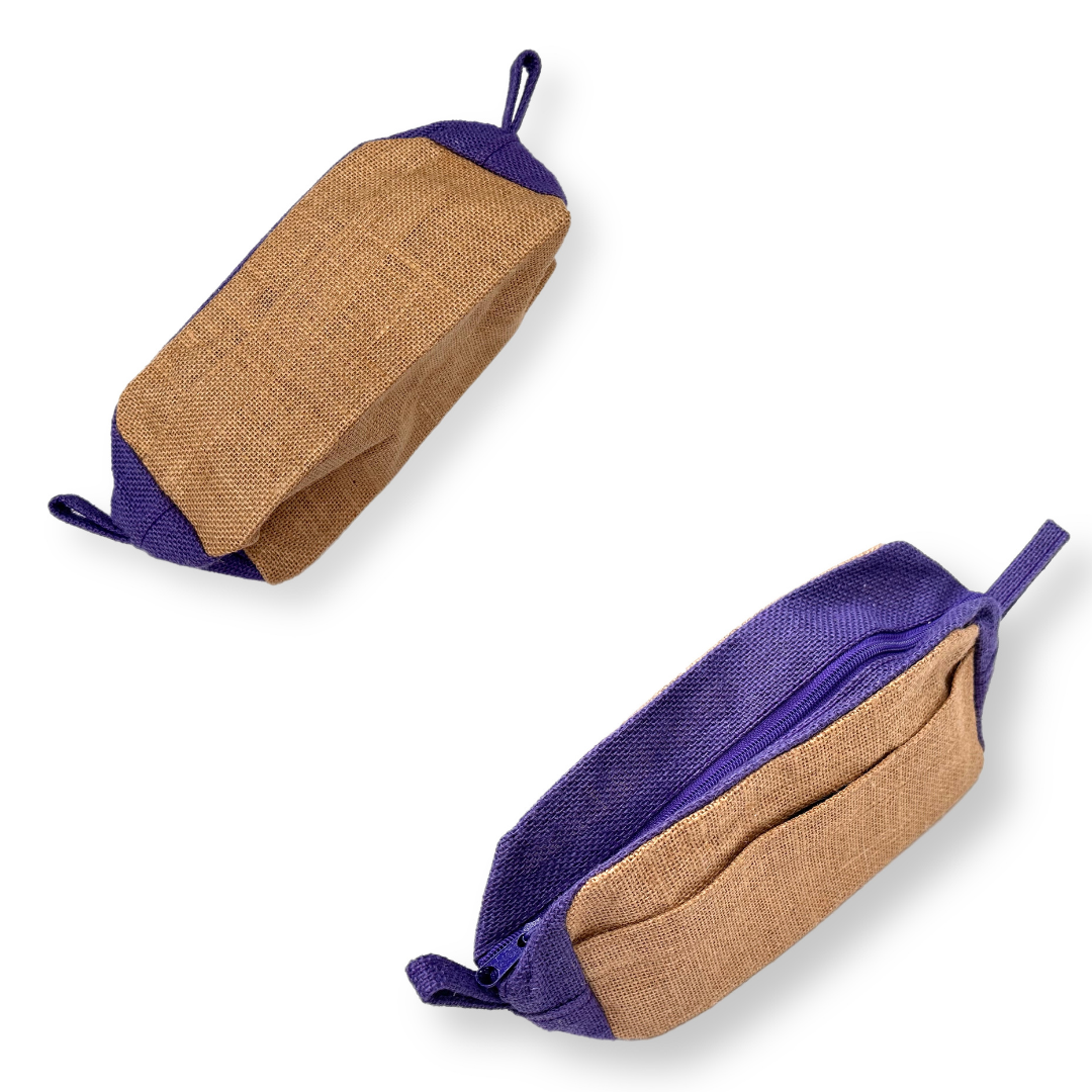Cosmetic/Pencil Case Purple Edge Natural Jute Bag - eliza henri