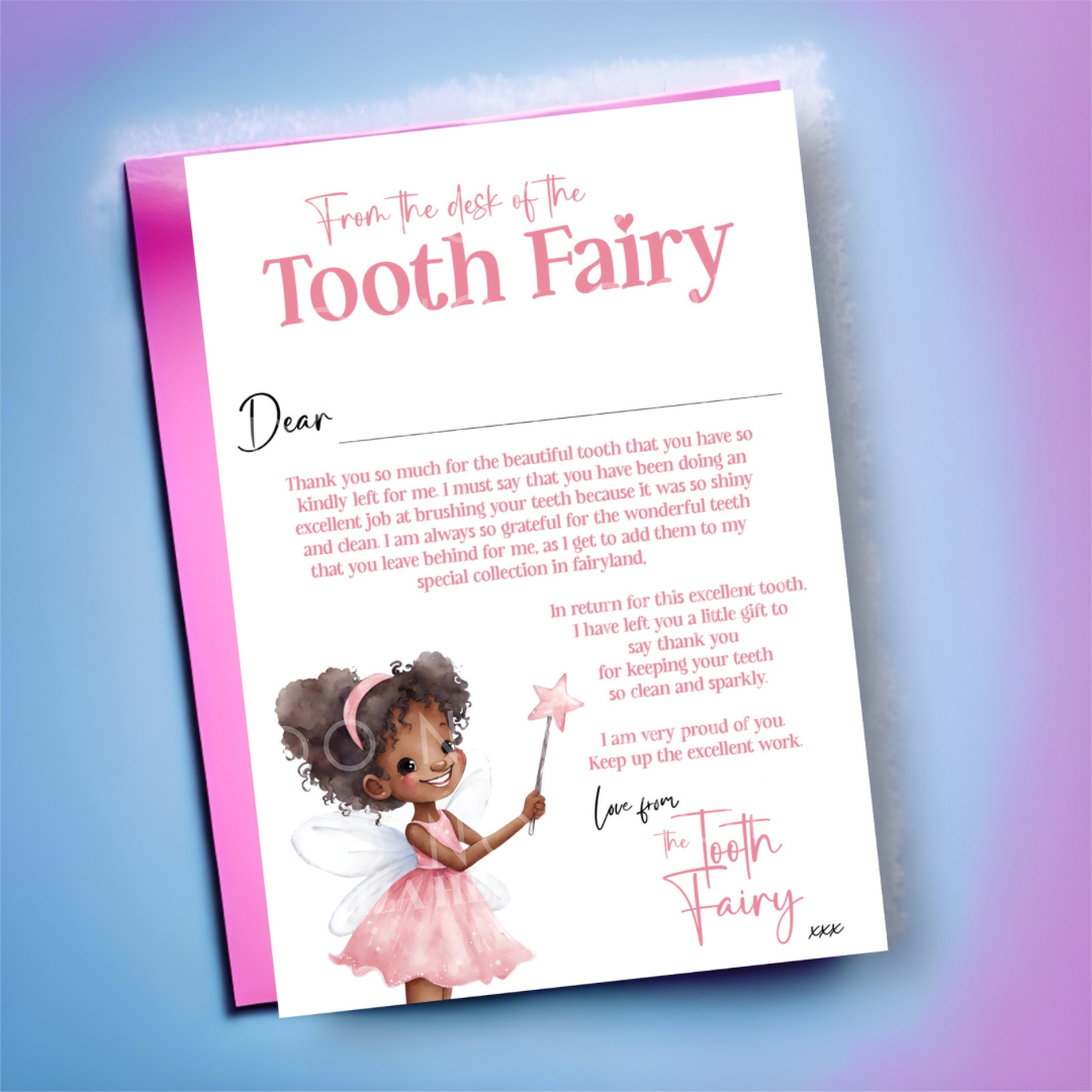 Exclusive Letter From the Tooth Fairy Dark Skin Girl Luxury Personalised Canvas