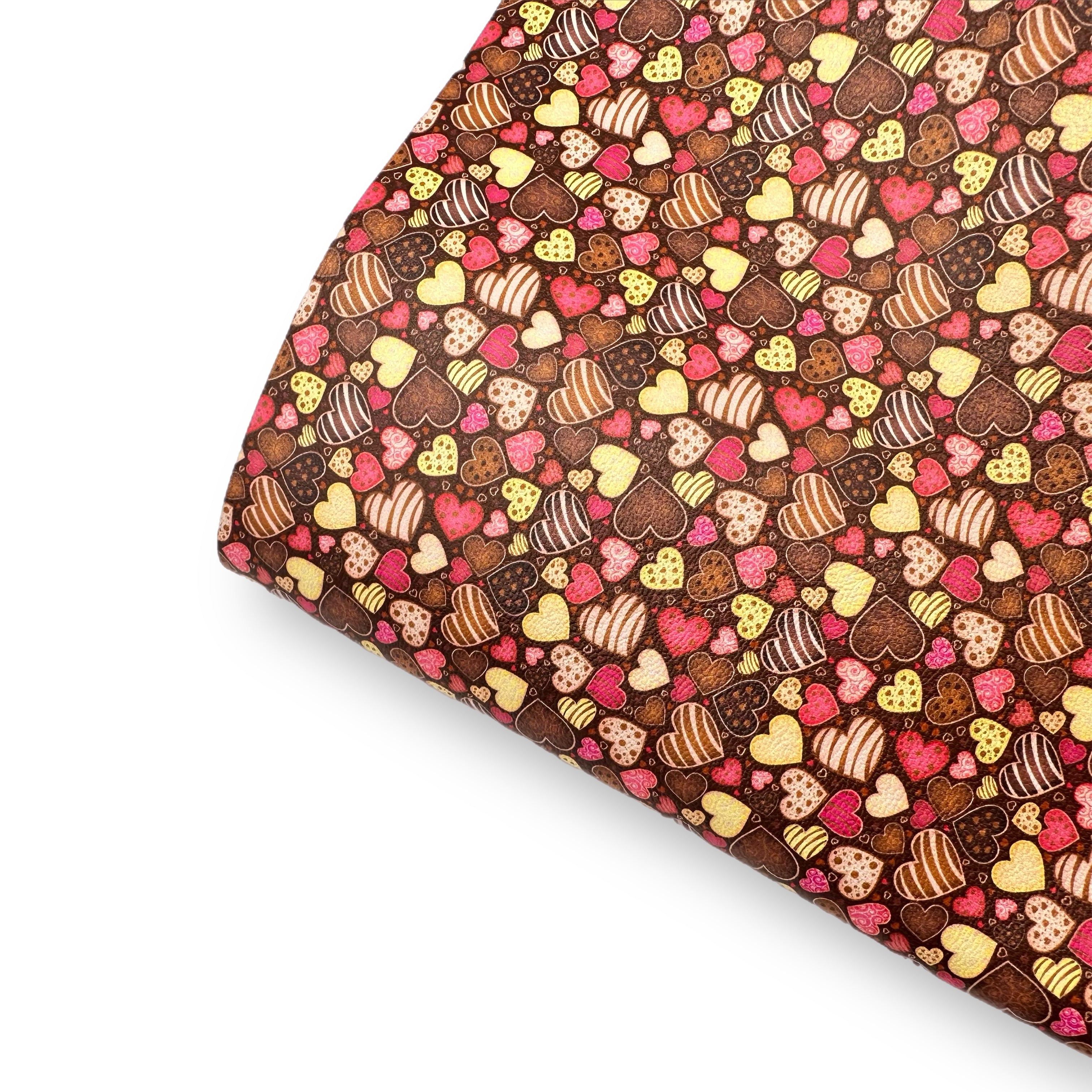 Chocolate Hearts Premium Faux Leather Fabric Sheets