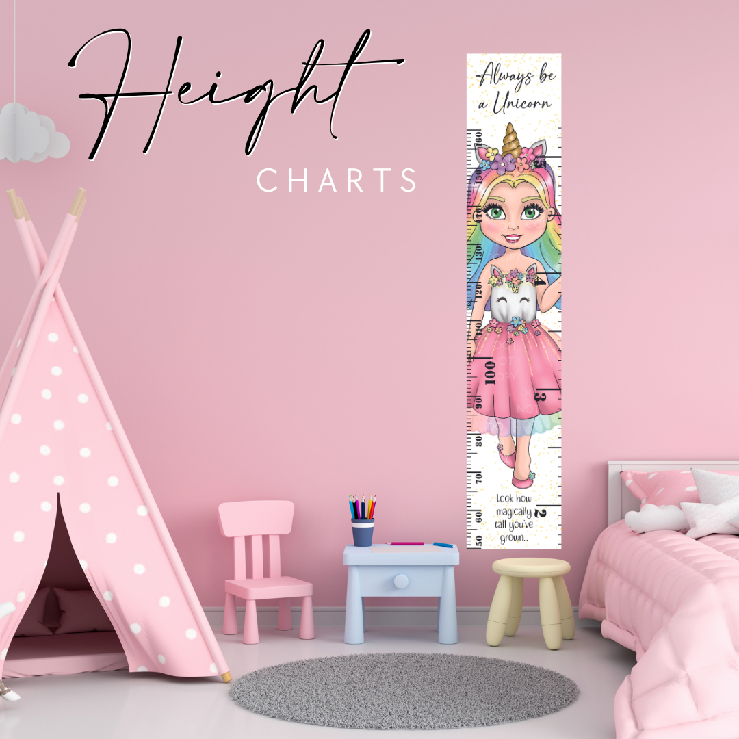 White Unicorn Dolly Height Charts (Personalised Options)