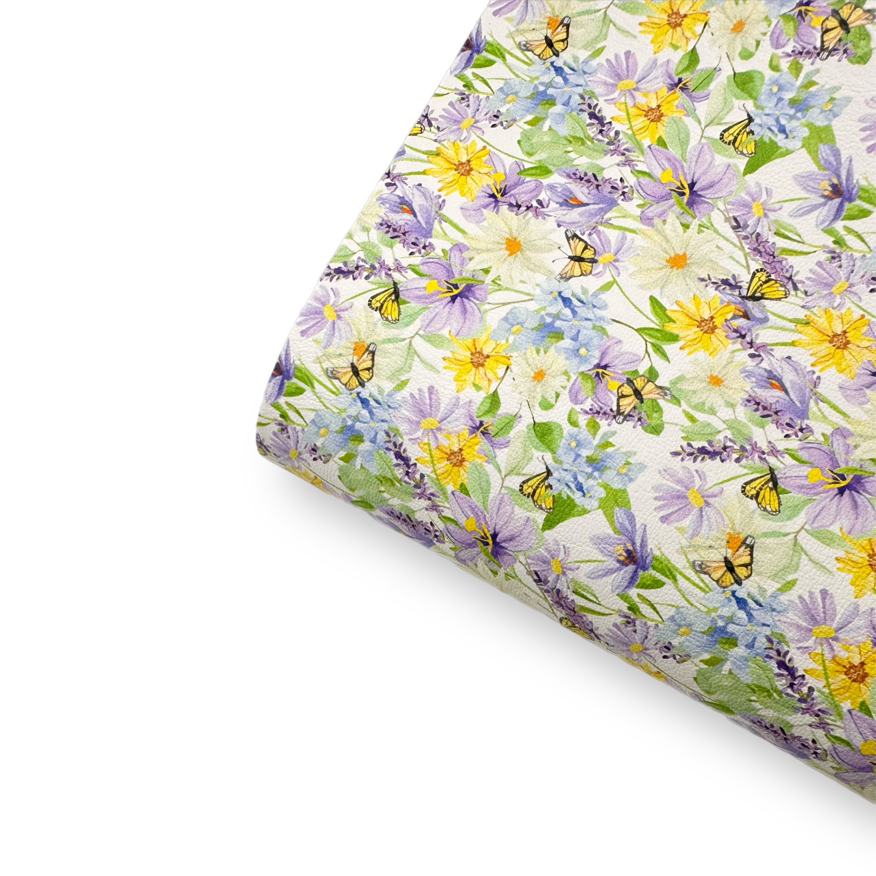 Butterfly Meadow Blooms Premium Faux Leather Fabric