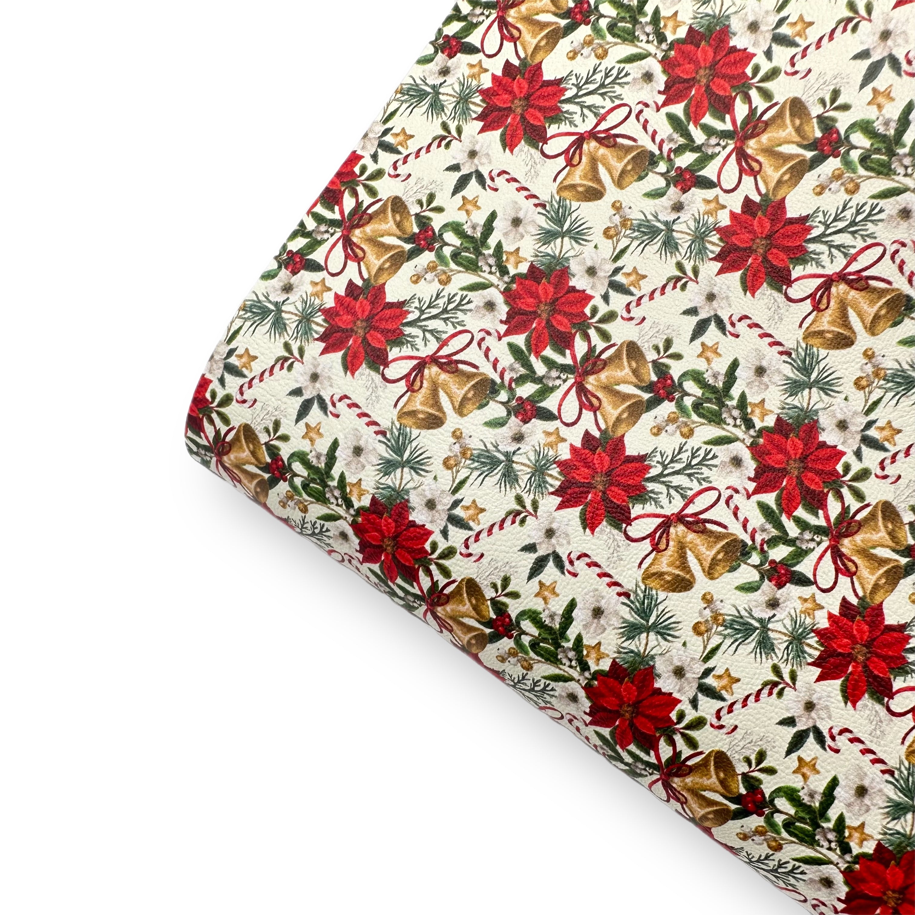 Traditional Xmas Florals Premium Faux Leather Fabric Sheets