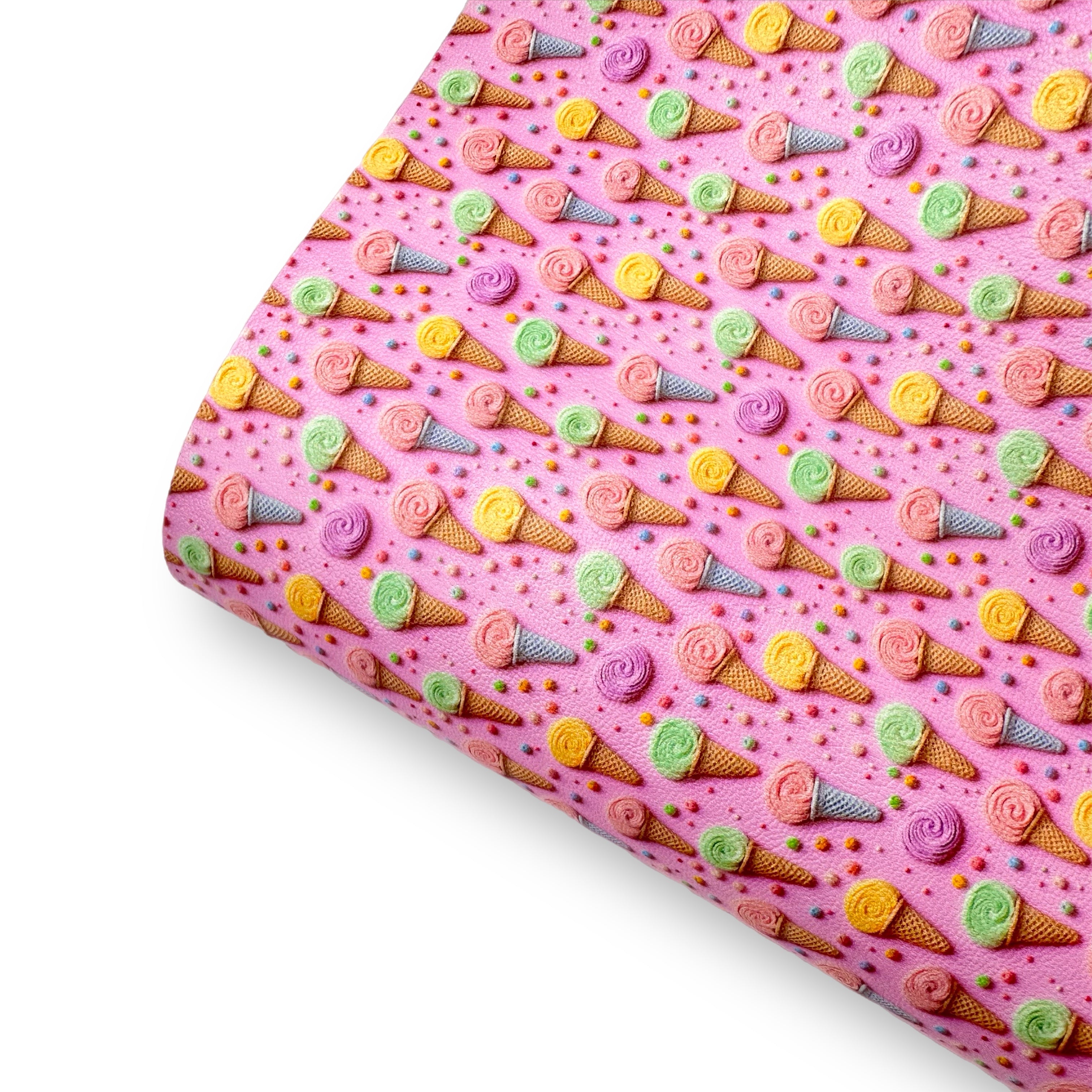Candy Ice Creams 3D Premium Faux Leather Fabric