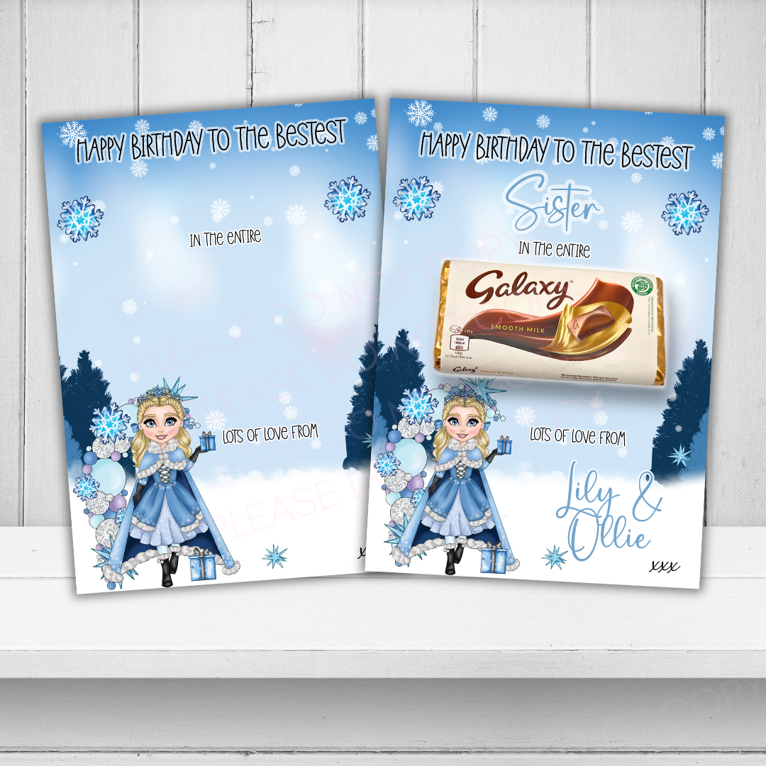 Happy Birthday Winter Snow Princess Dolly Galaxy Chocolate Boards- Premium Card