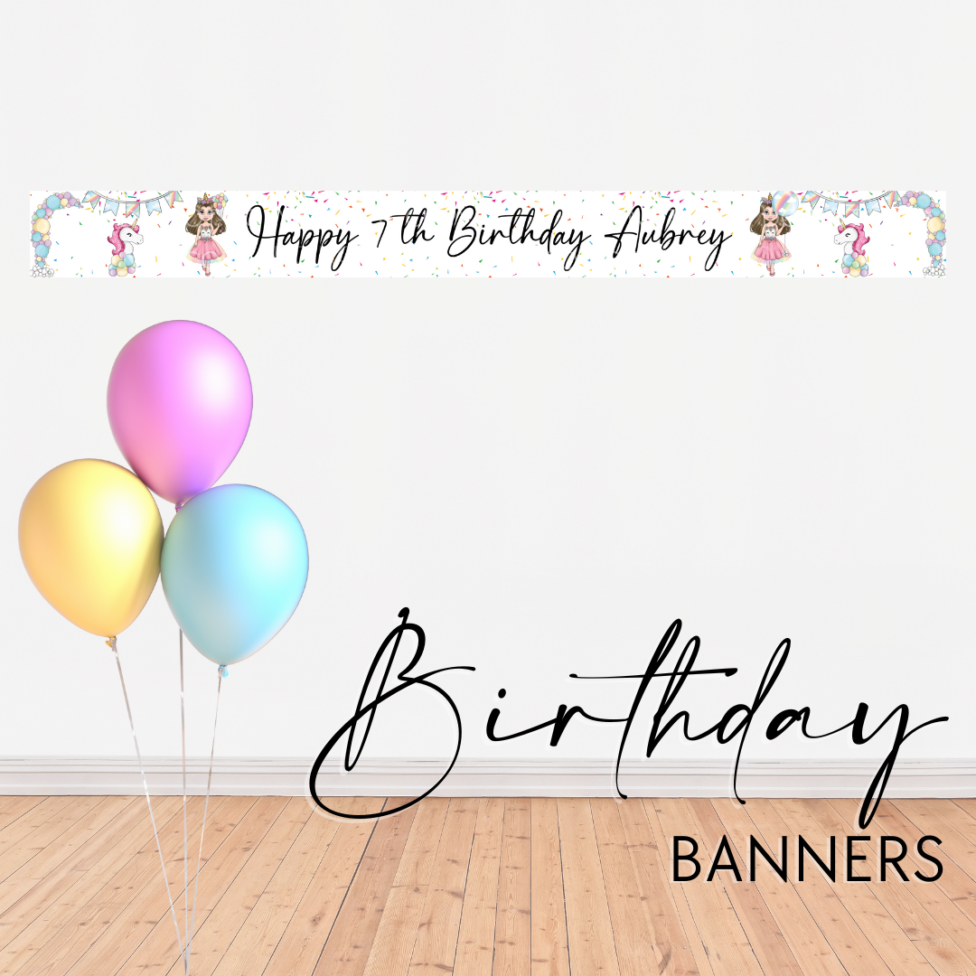 Unicorn Birthday Party Personalised Faux Leather Birthday & Celebration Banners