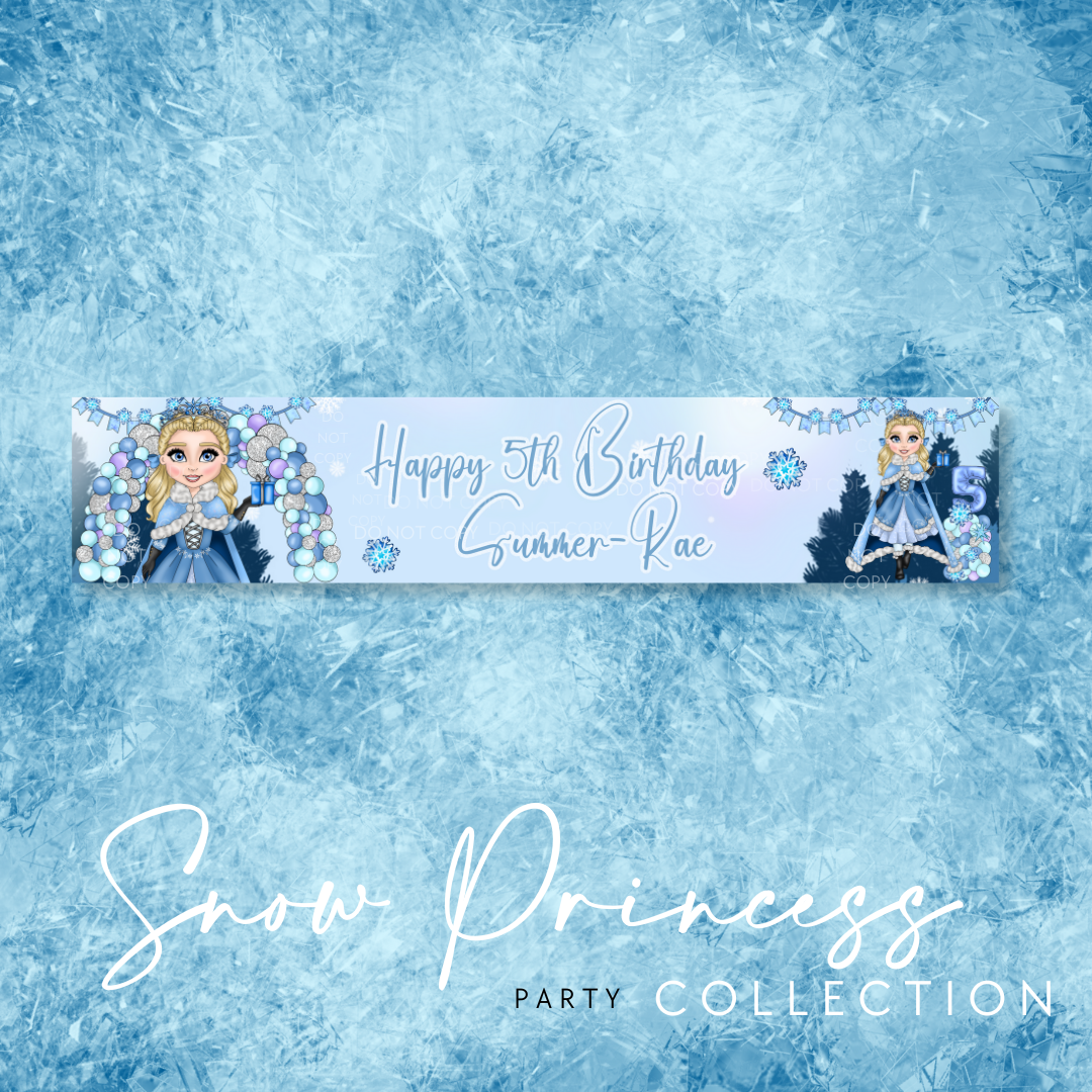 Winter Snow Princess Birthday Party Personalised Faux Leather Birthday & Celebration Banners