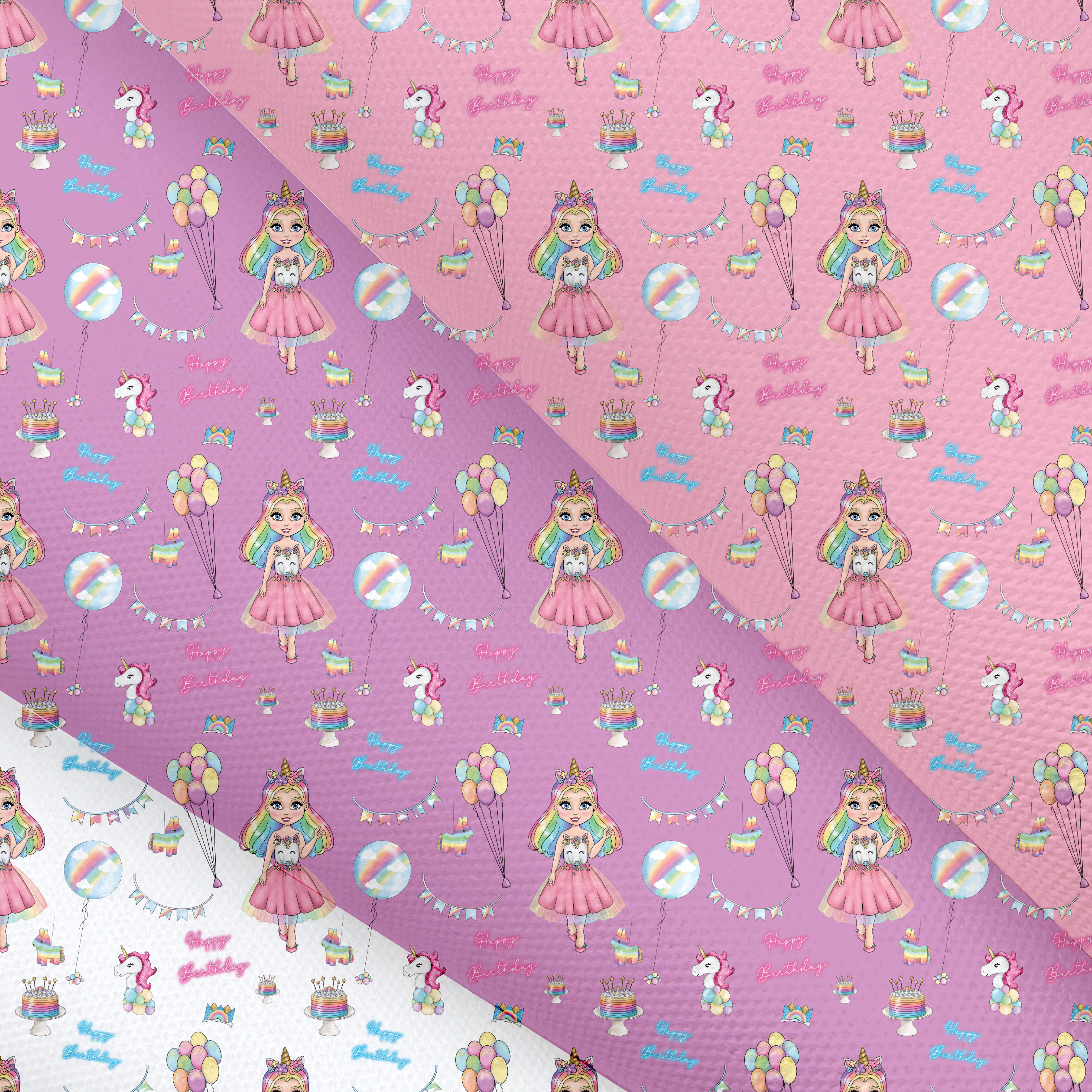 Rainbow Birthday Unicorn Dolly Canvas Lux Premium Printed Fabric- 3 Colours/Sizes