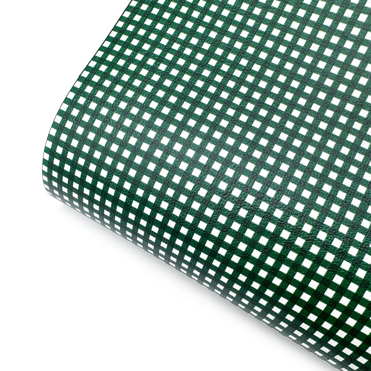 Bottle Green Gingham Mini Premium Faux Leather Fabric Sheets