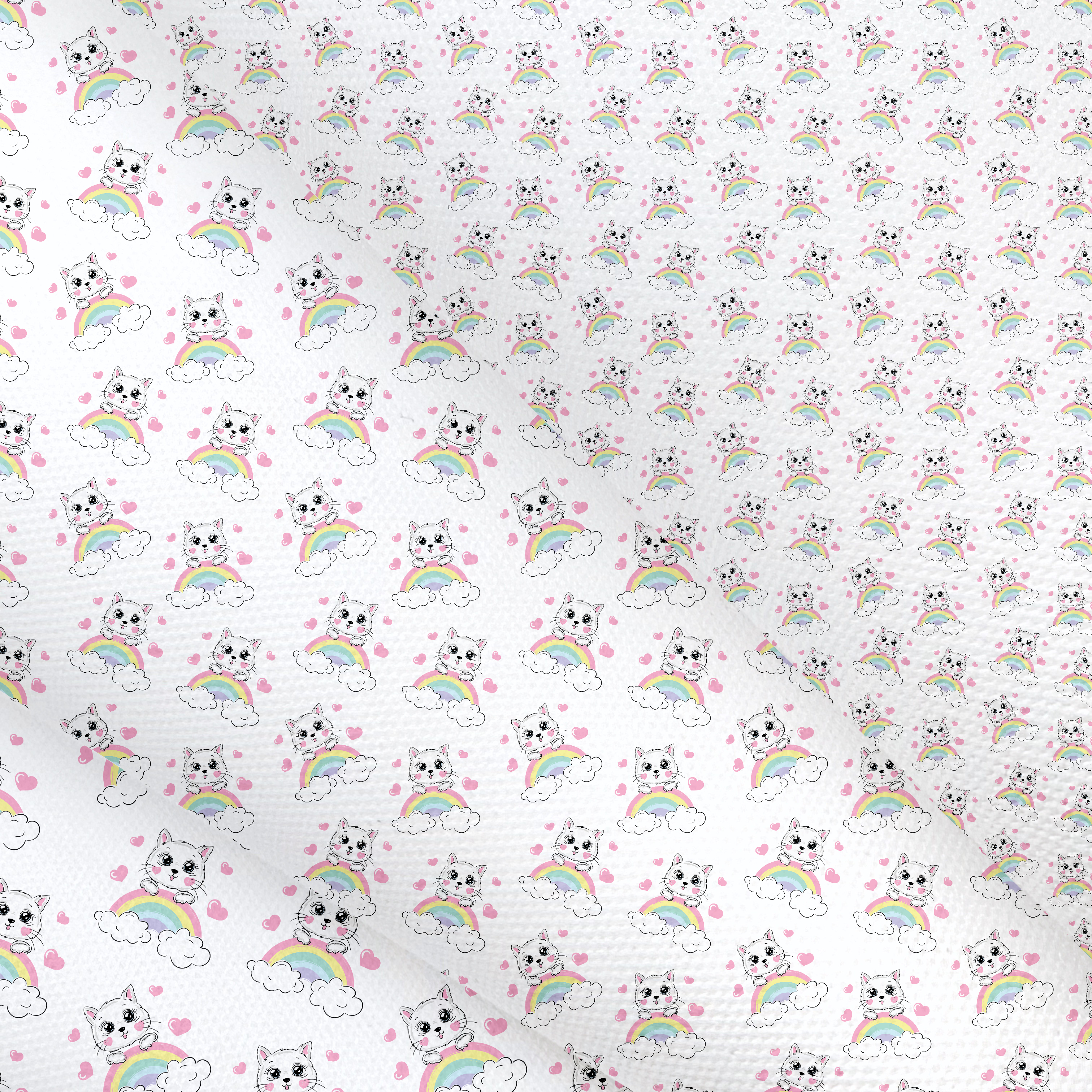 Kitty Peeka Pastel Rainbow Canvas Lux Premium Printed Fabric- 3 Sizes