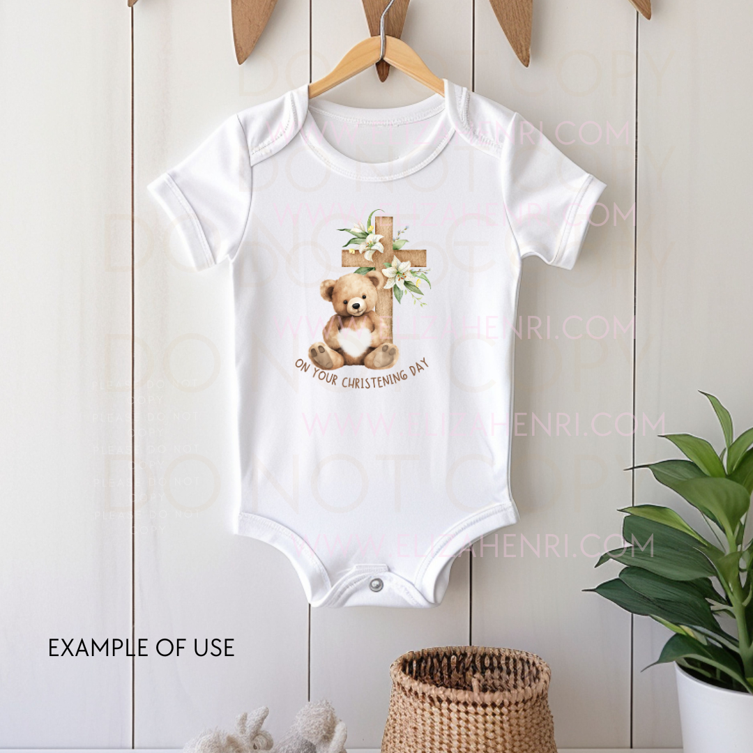 On your/my Christening Day Neutral Teddy Digital Download