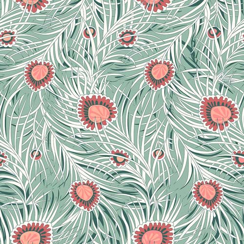 Pipers Peacock - Coral -Hesketh House Liberty Cotton Fabric 04775653Y