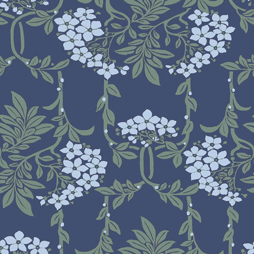 Nouveau Mayflower - Blue -Hesketh House Liberty Cotton Fabric 04775654X