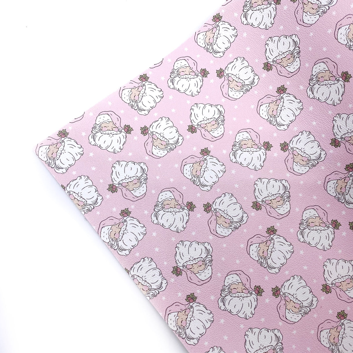 Pink Vintage Santa Premium Faux Leather Fabric Sheets