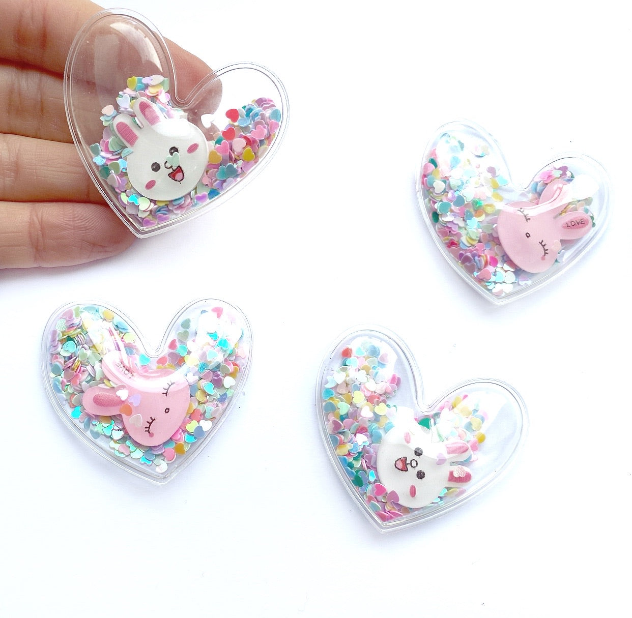 Confetti Filled Bunny Heart Shaker Embellishments