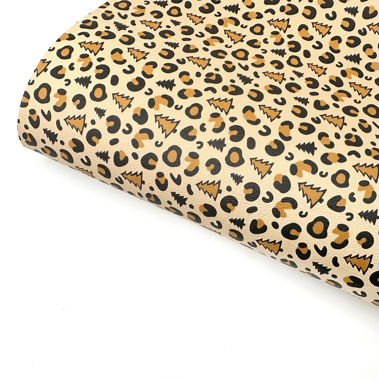 Golden Brown Leopard Christmas Trees Premium Faux Leather Fabric Sheets