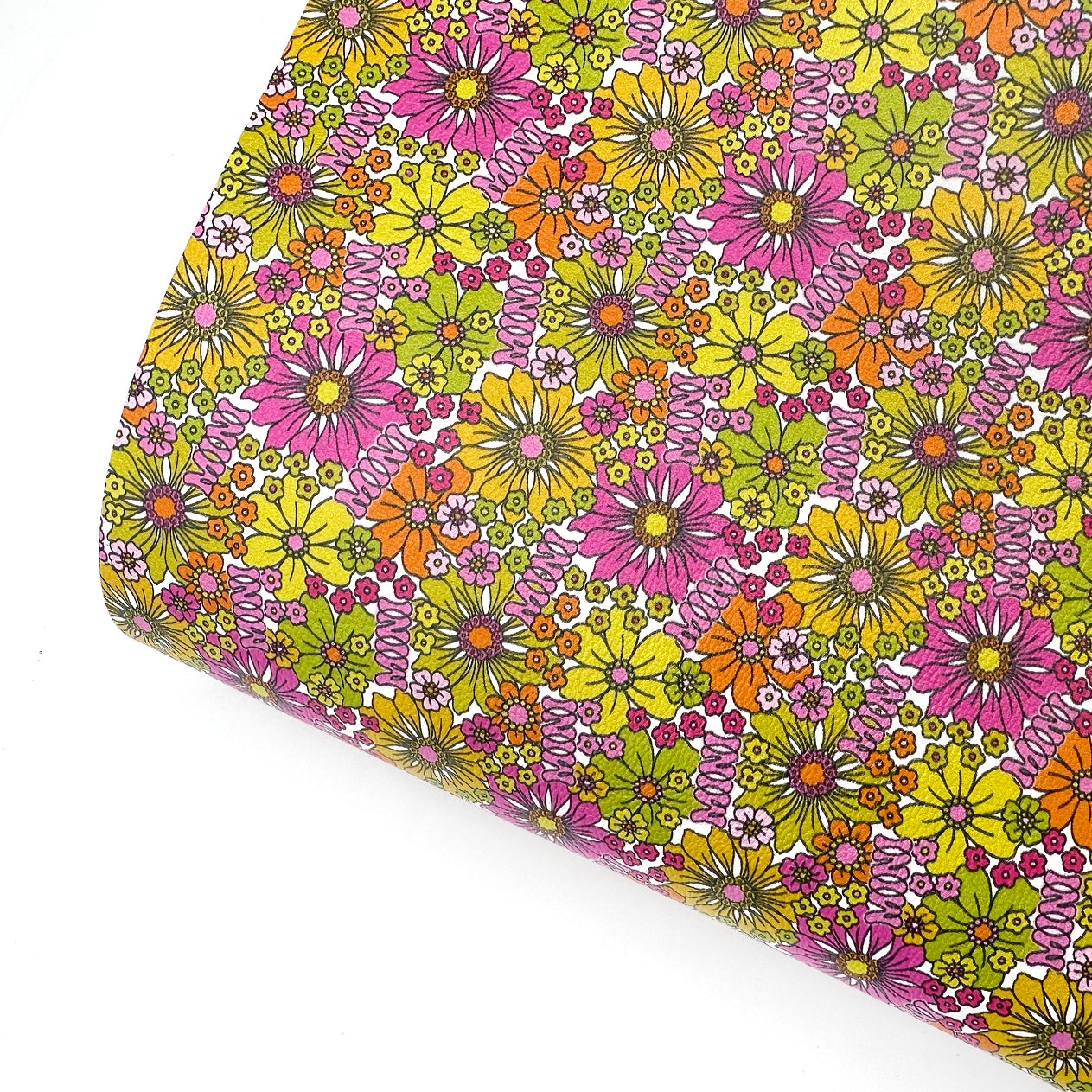 Mini Bright Summer Floral Premium Faux Leather Fabric Sheets
