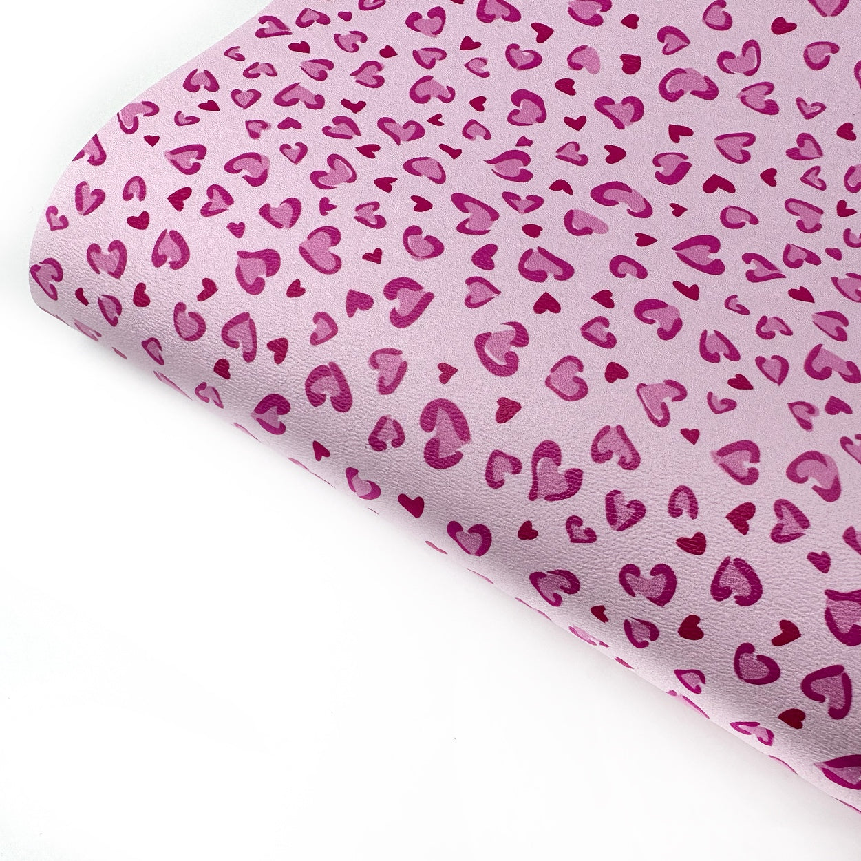 Pink Leopard Heart Print Premium Faux Leather Fabric Sheets