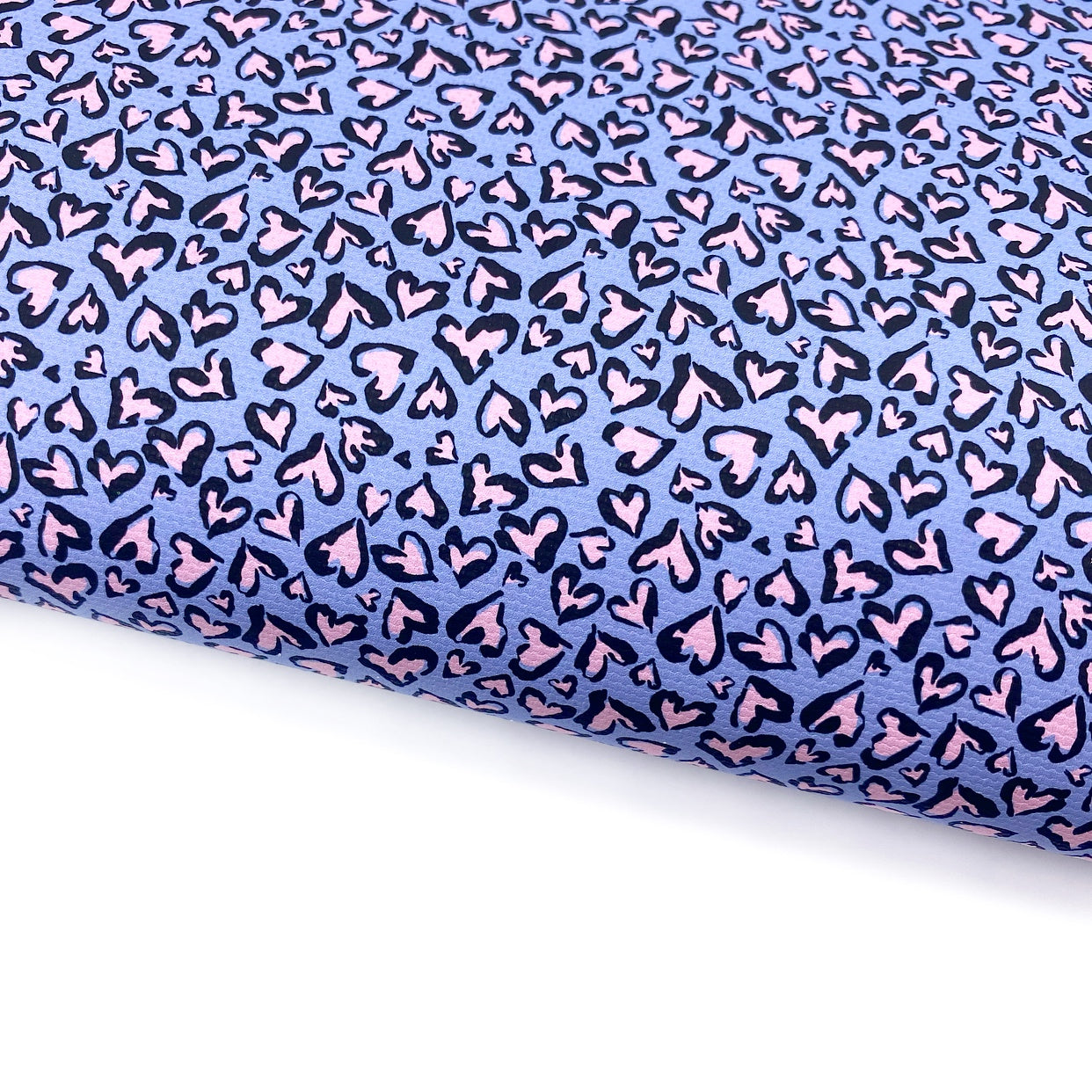 Blue Love Heart Leopard Lux Premium Printed Bow Fabrics