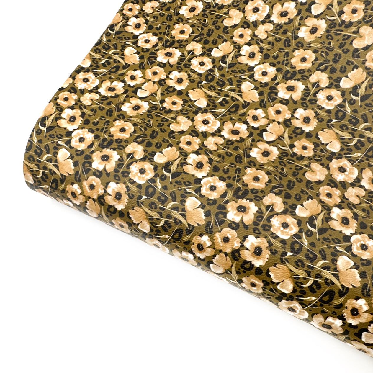 Pretty Petal Leopard Floral Premium Faux Leather Fabric Sheets