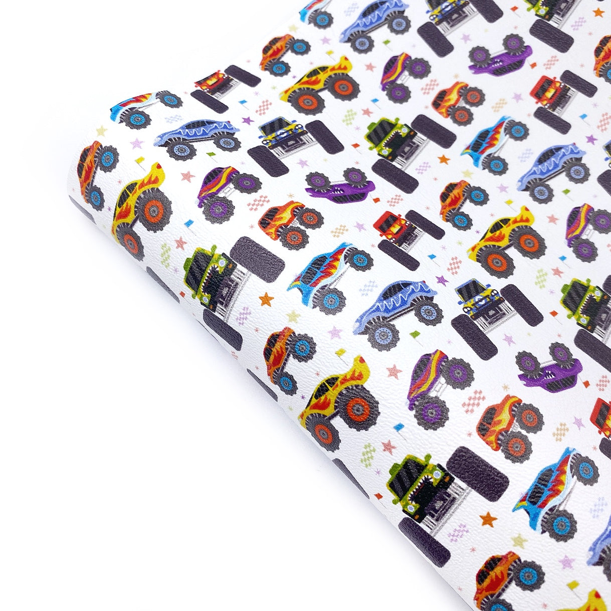 Monster Trucks Premium Faux Leather Fabric Sheets