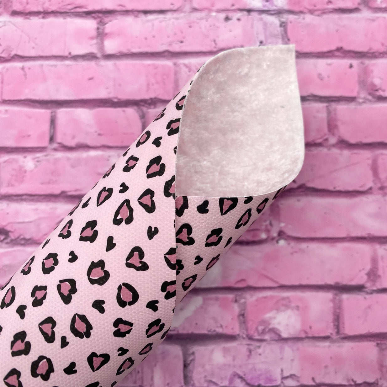 Pink Leopard Double Sided Printed Glitter Canvas & Velvet Fabric