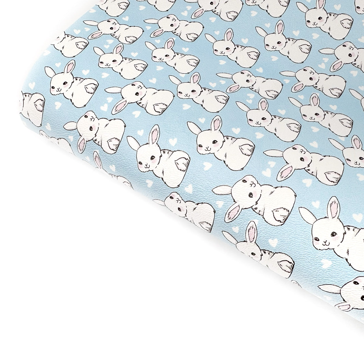 Baby Blue White Bunny Tails Premium Faux Leather Fabric Sheets