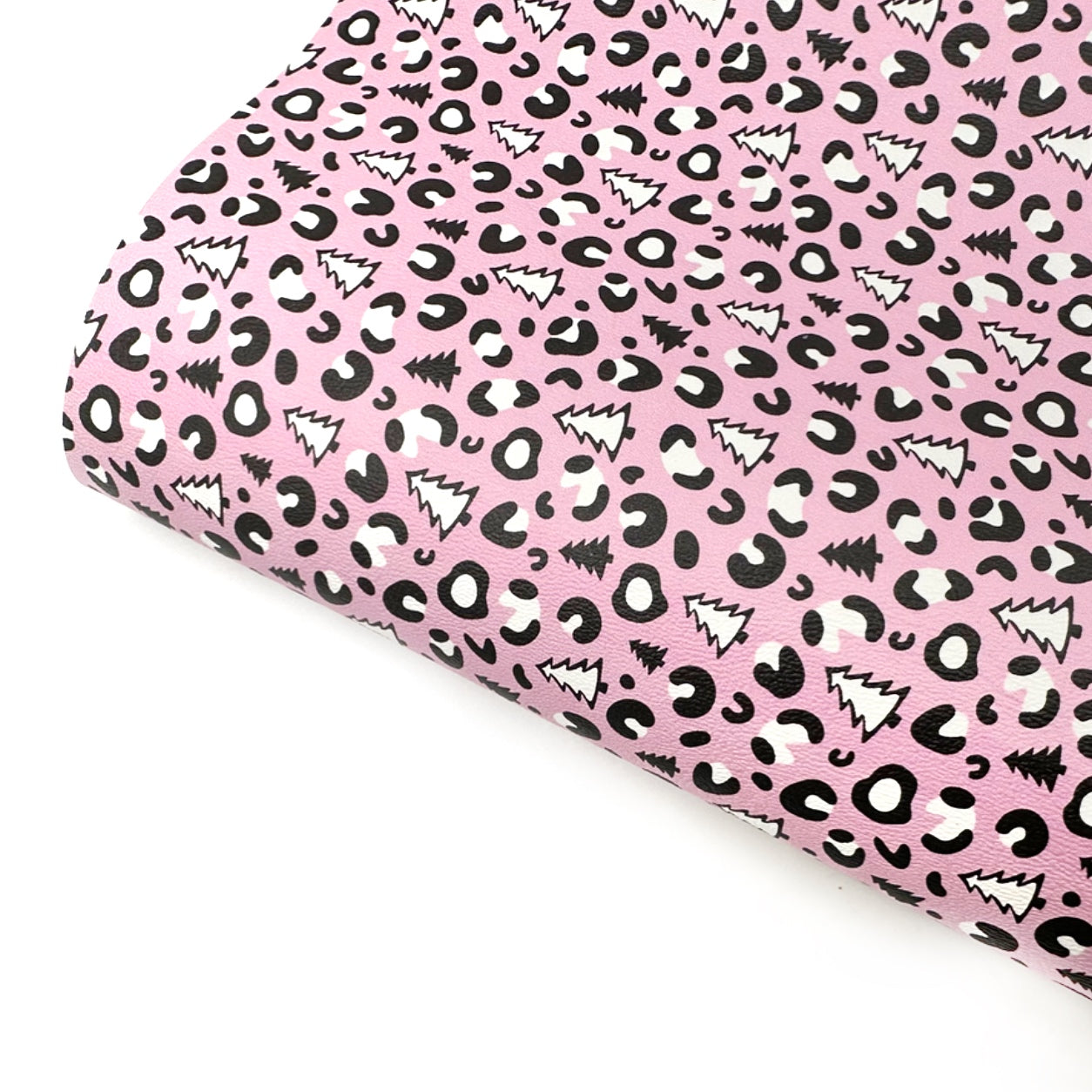 Pink Leopard Christmas Trees Premium Faux Leather Fabric Sheets