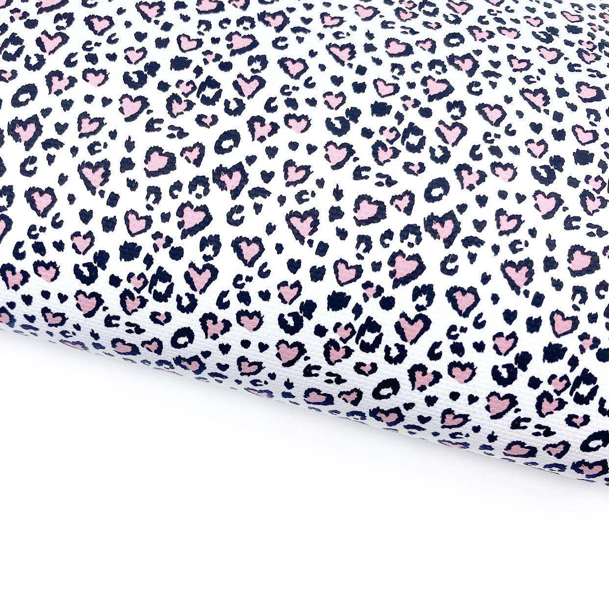 White & Pink Love Heart Leopard Lux Premium Printed Bow Fabrics