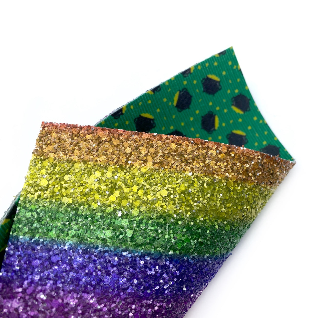 Double Sided Rainbow Pot of Gold Chunky Glitter Fabric