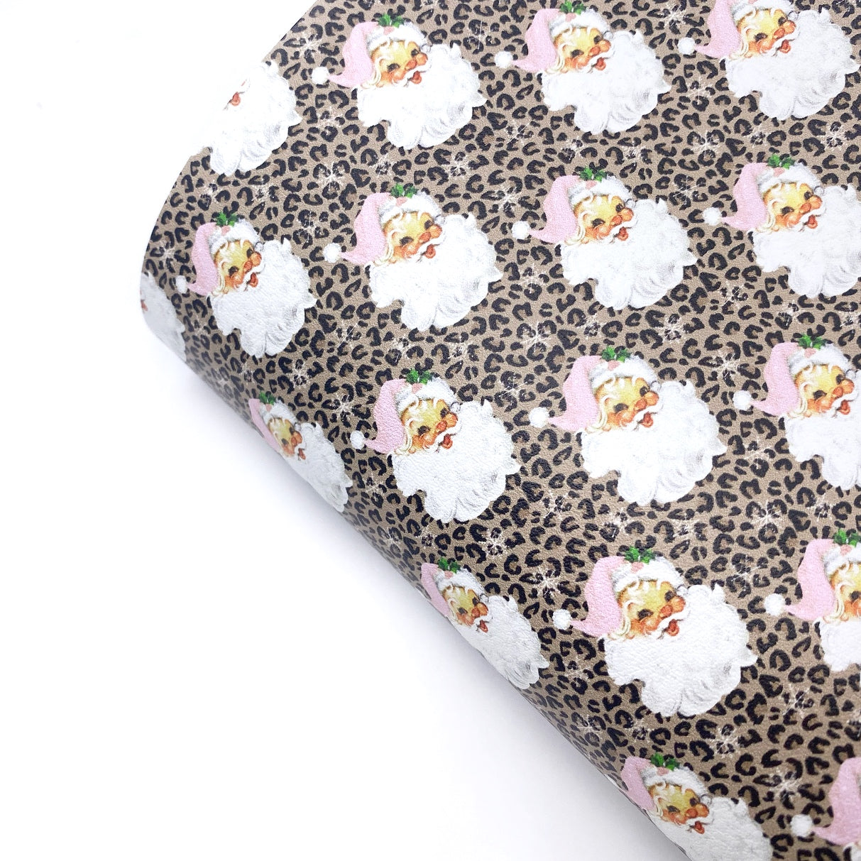 Leopard Print Pink Santa Premium Faux Leather Fabric Sheets