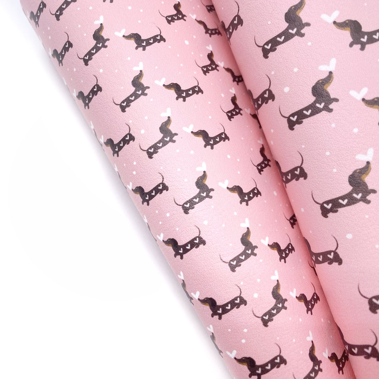 Mini Pink Sausage Dogs Premium Faux Leather Fabric Sheets