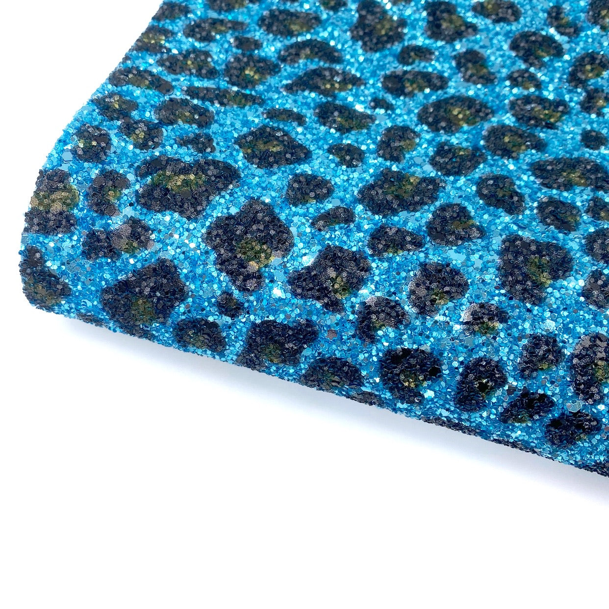 Bold Blue Leopard Lux Premium Chunky Glitter Fabric