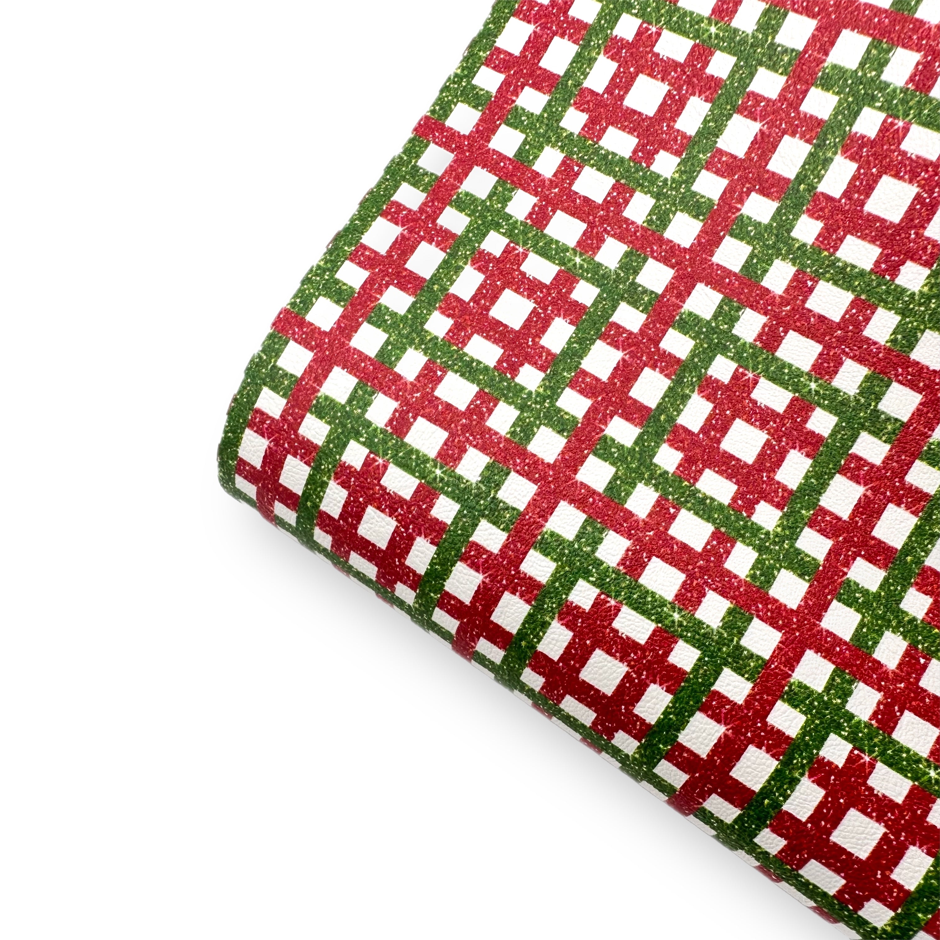 Christmas Glitter Check Premium Faux Leather Fabric Sheets