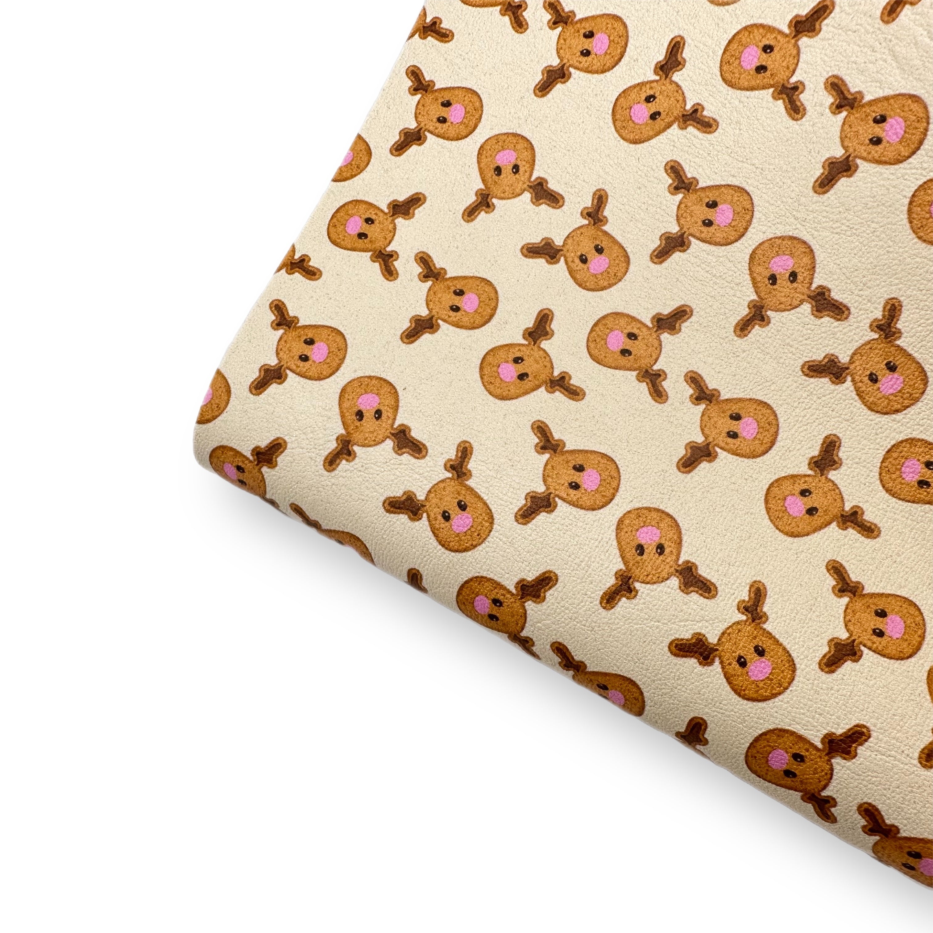 Girly Reindeer Gingerbread Premium Faux Leather Fabric Sheets