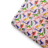 Dino Xmas Pink Premium Faux Leather Fabric Sheets