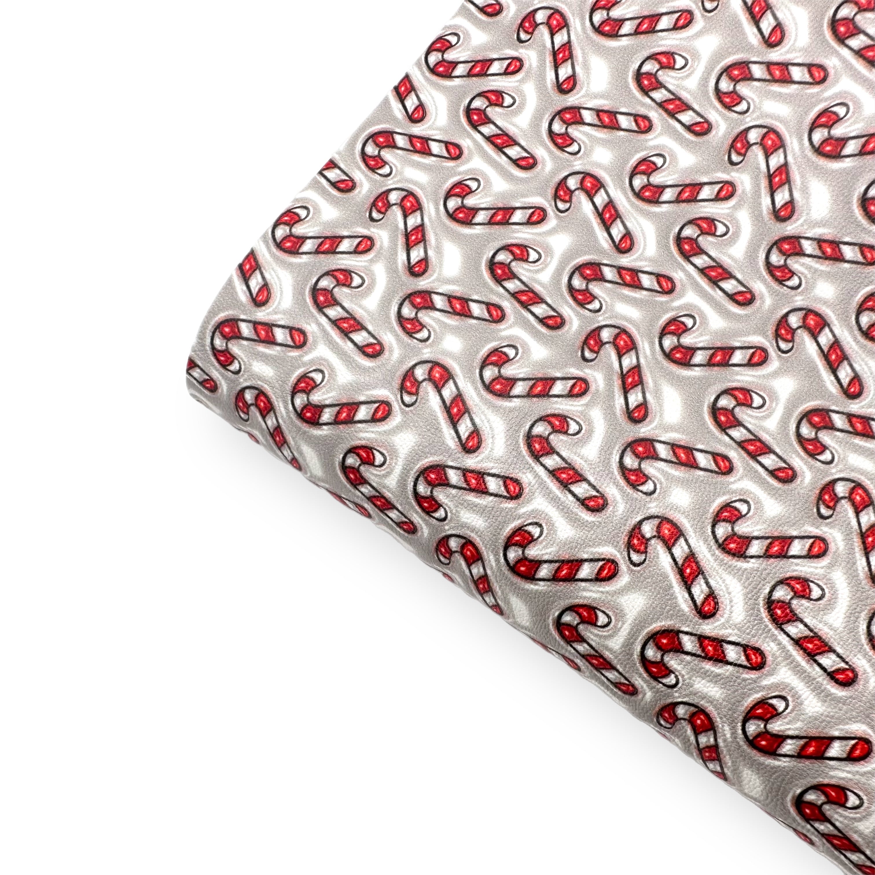 Puffy Candy Canes Premium Faux Leather Fabric Sheets