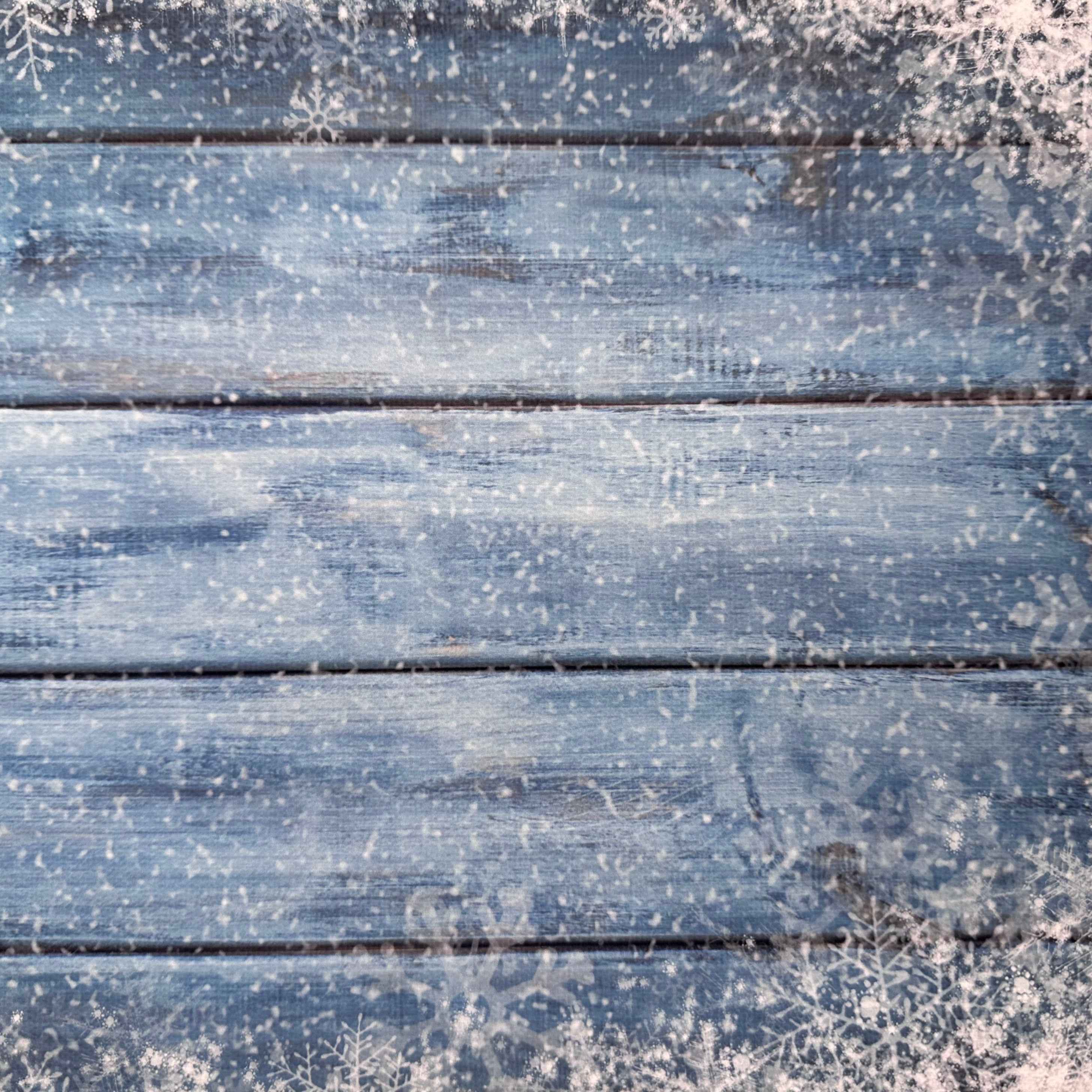 Frozen Light Blue Snowflakes Wooden Effect Canvas Photography Background