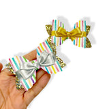 Rainbow Party Stripes Ribbon Bow 3.5” | Pre Cut DIY Hair Bow Loops